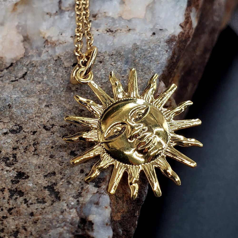 SUN Luxury 14K Gold Plated Necklace Pendant Minimalist Hypoallergenic Jewelry